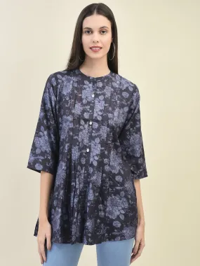 Women Liva Rayon Purple Floral Print Tunic