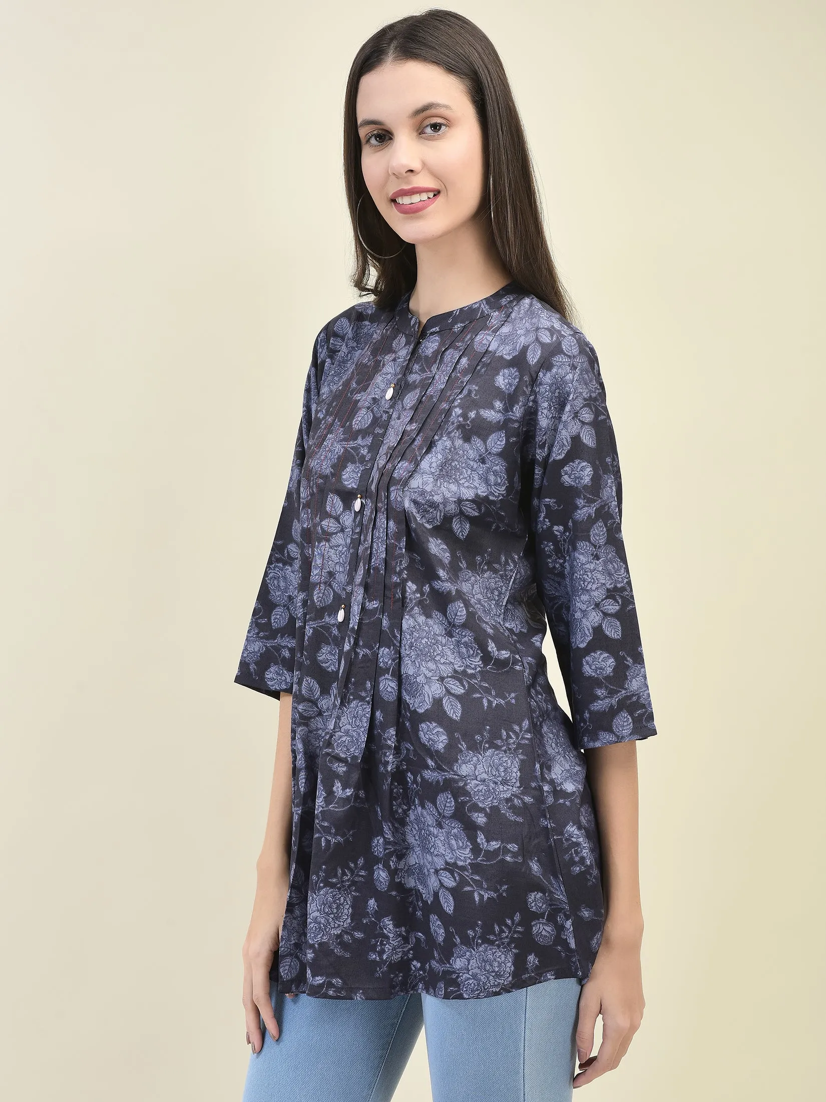 Women Liva Rayon Purple Floral Print Tunic