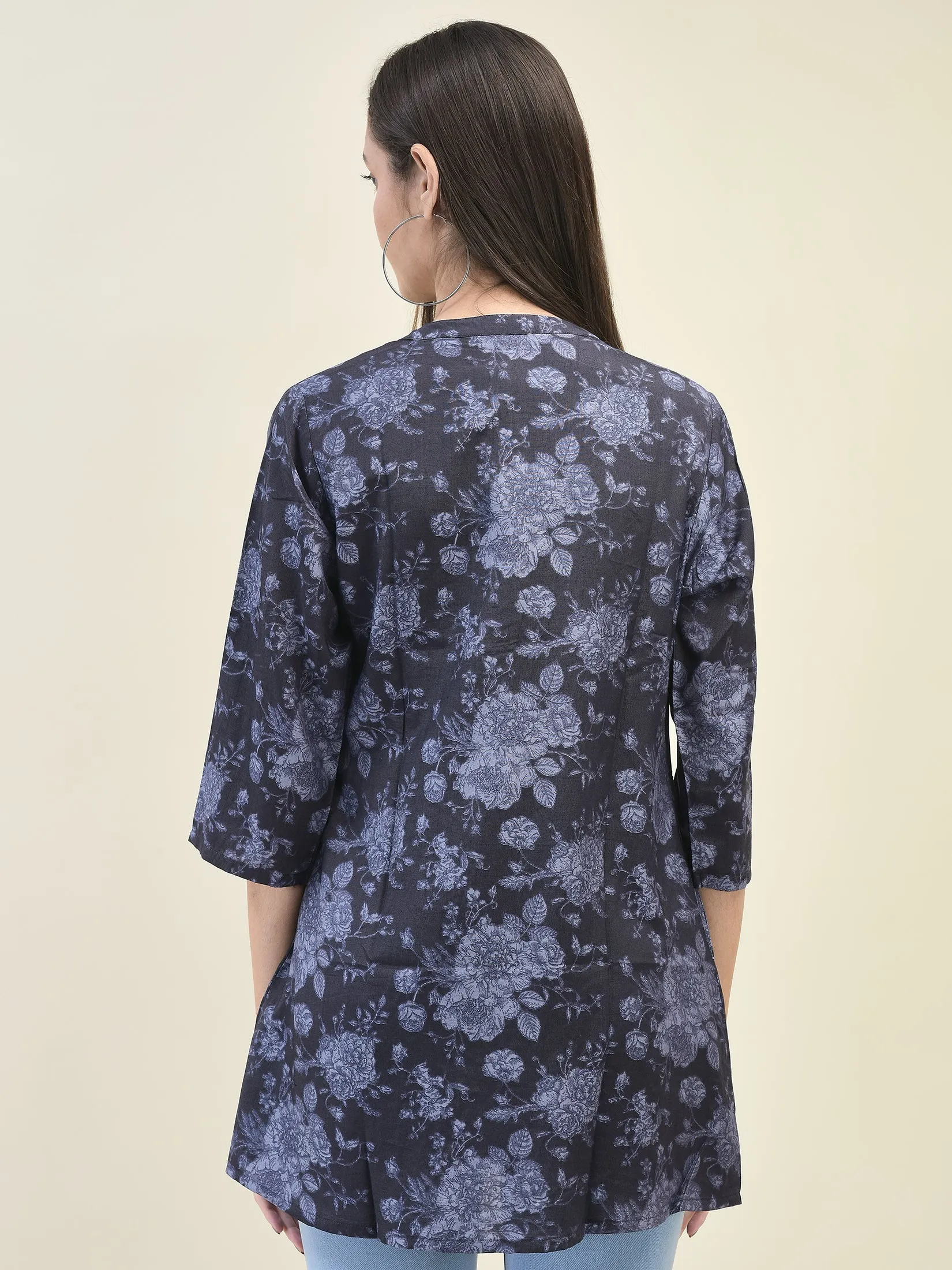 Women Liva Rayon Purple Floral Print Tunic