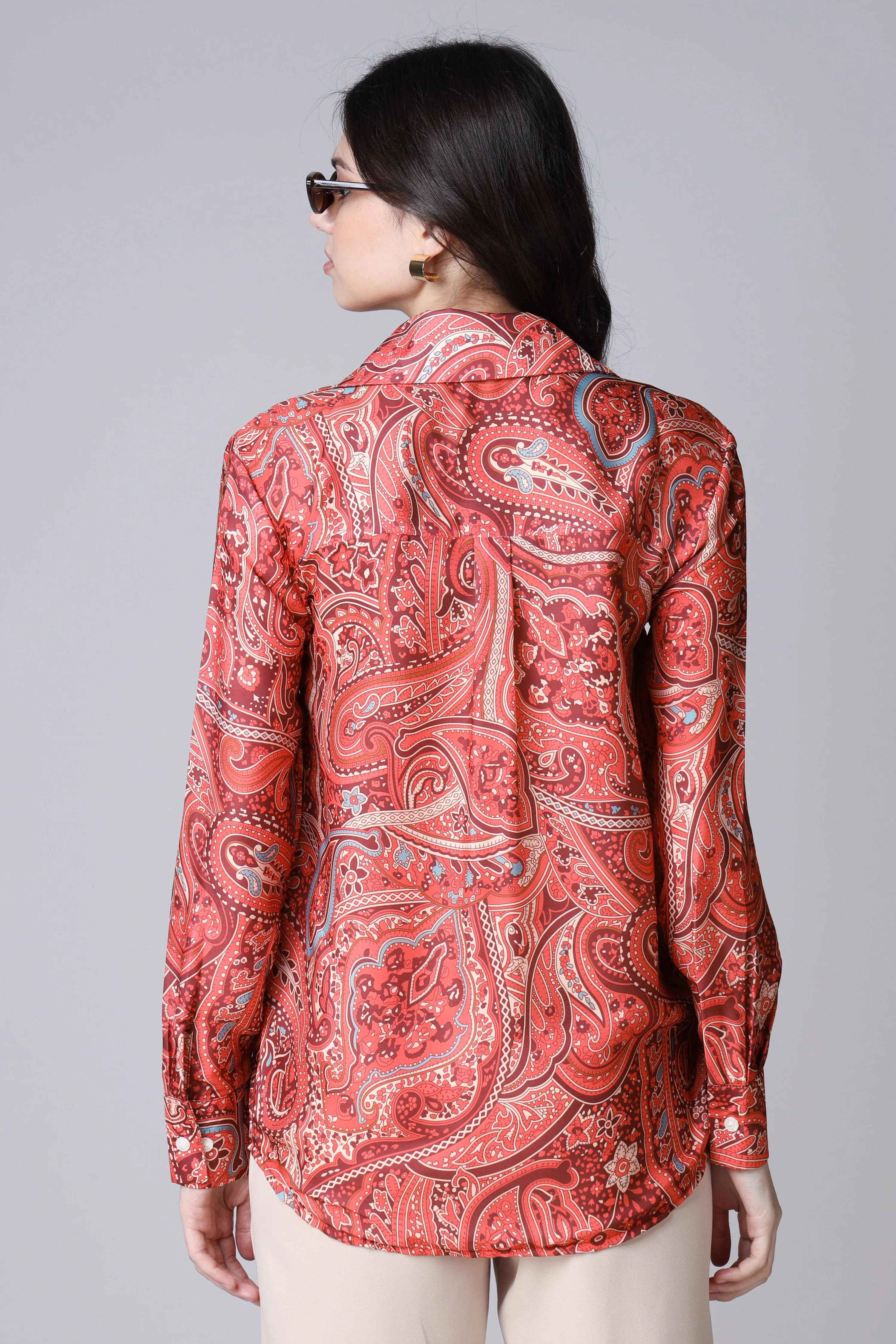 Women Paisley Printed Spread Collar Casual Shirt