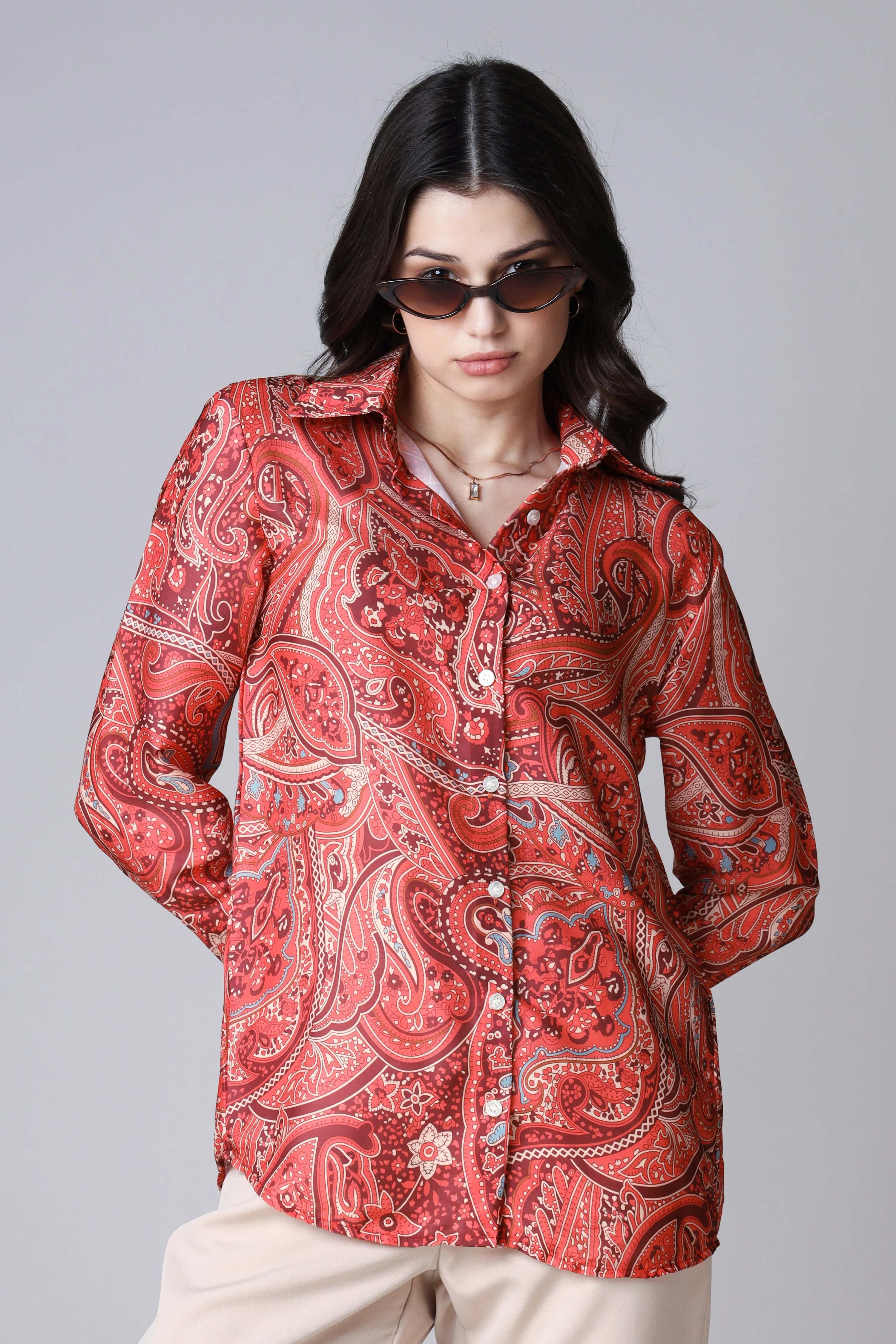 Women Paisley Printed Spread Collar Casual Shirt