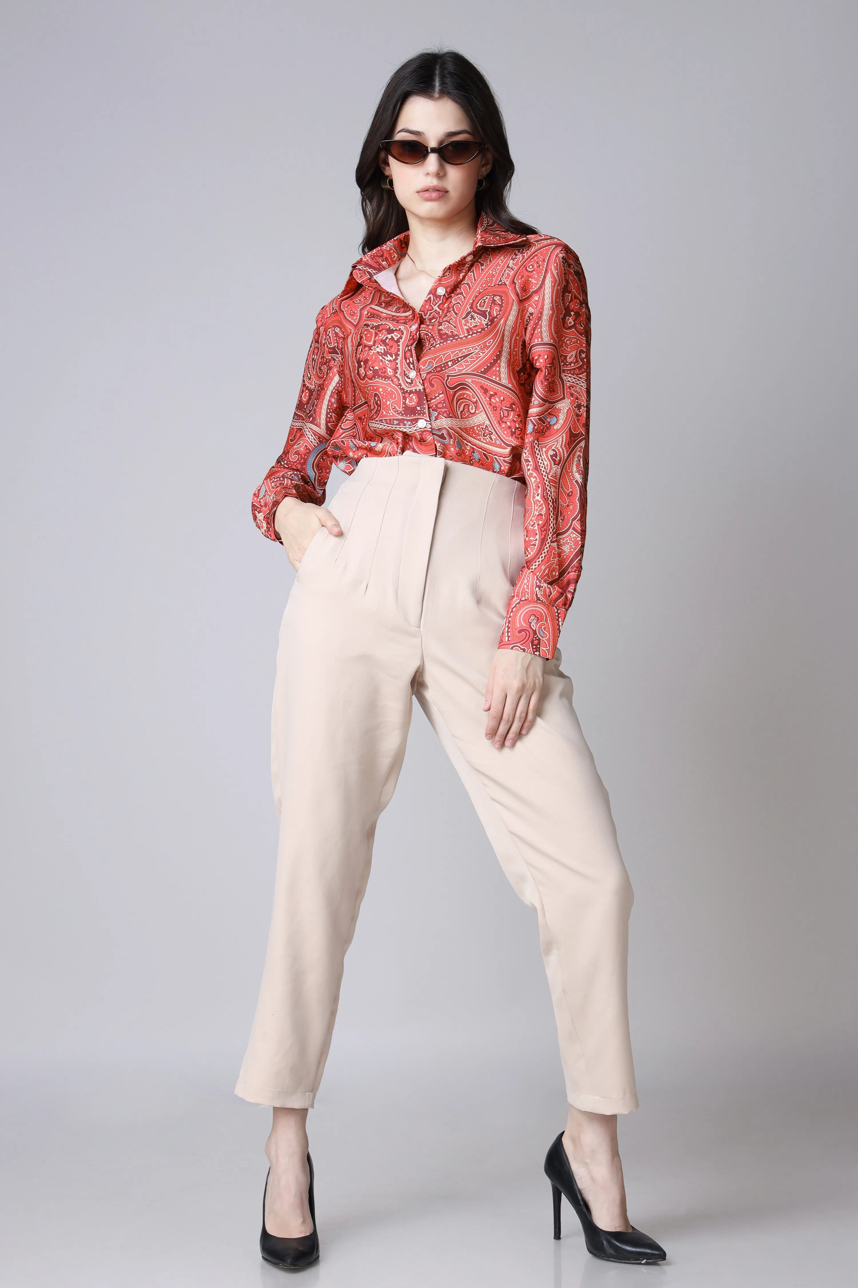 Women Paisley Printed Spread Collar Casual Shirt