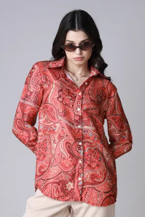 Women Paisley Printed Spread Collar Casual Shirt