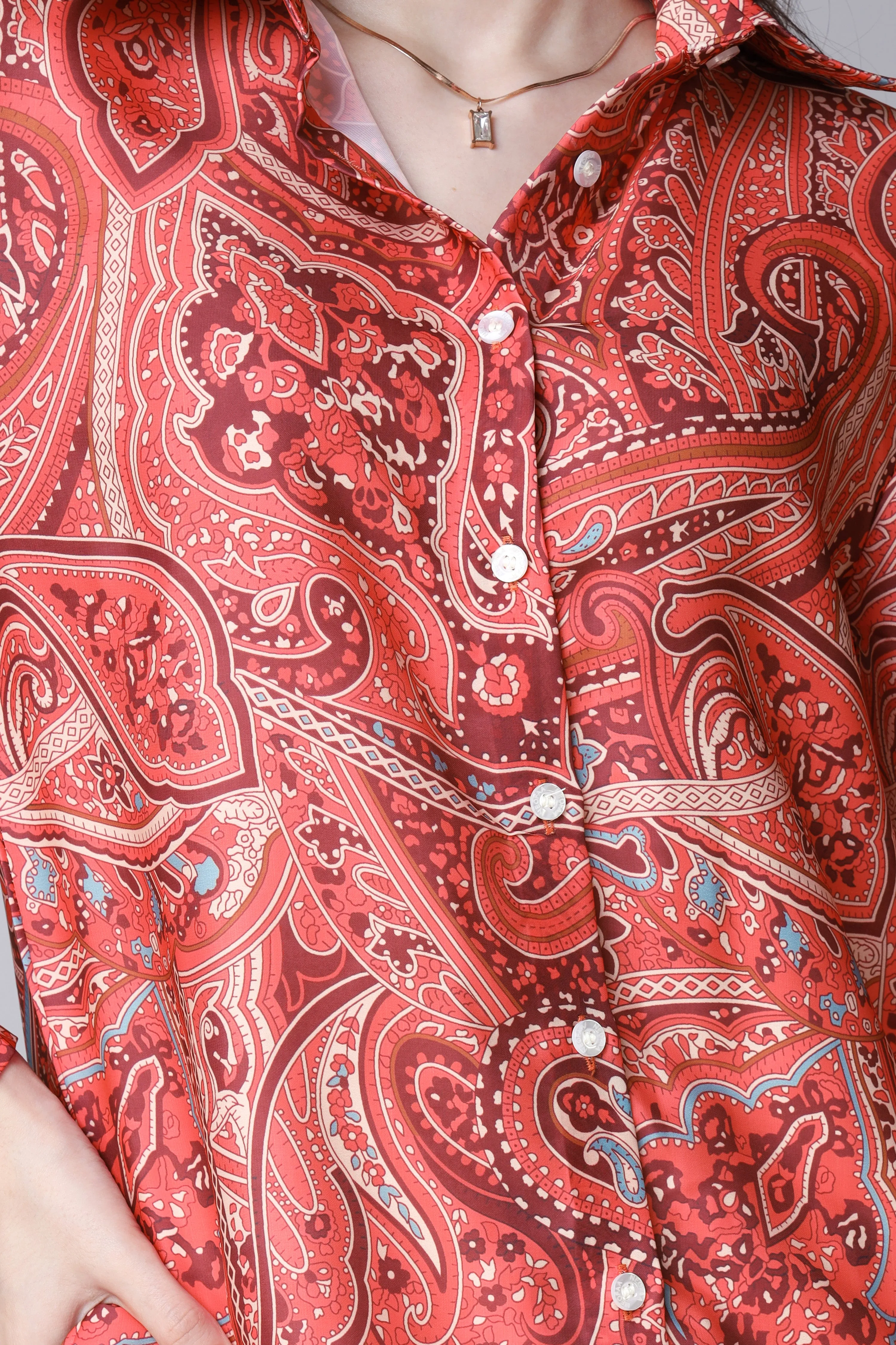 Women Paisley Printed Spread Collar Casual Shirt