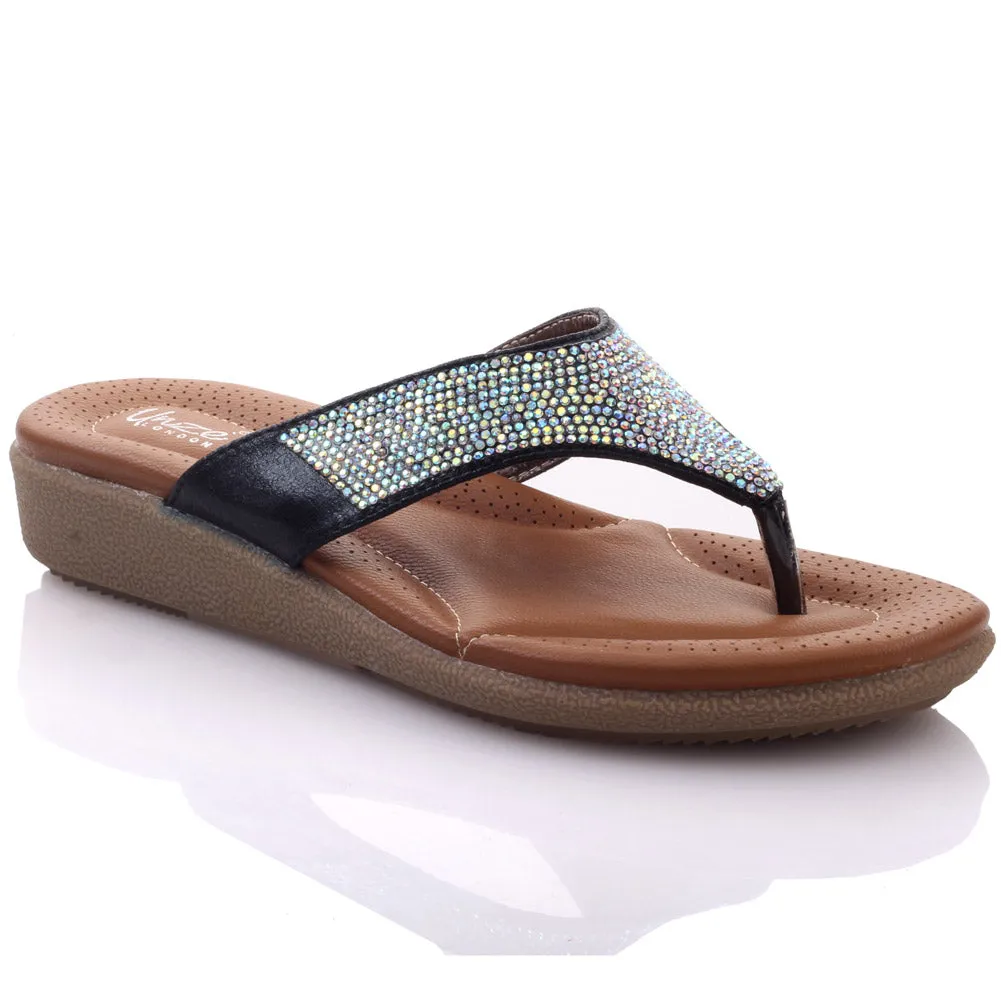 Womens ‘Enza’ Shimmery Flat Evening Thong Slippers