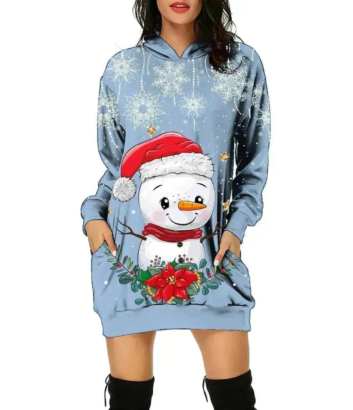 Women's Long-sleeved Christmas Hoodie Sweatshirt Dress Winter