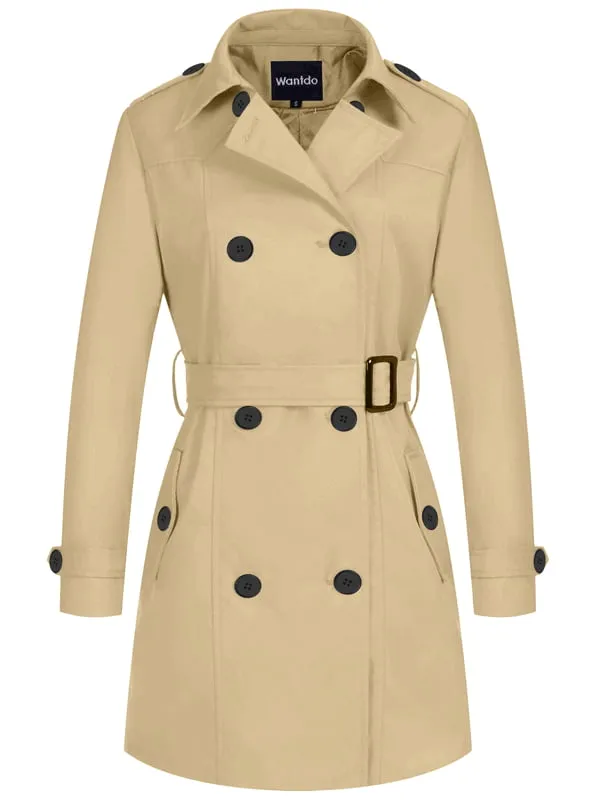 Women's Waterproof Double-Breasted Trench Coat with Belt