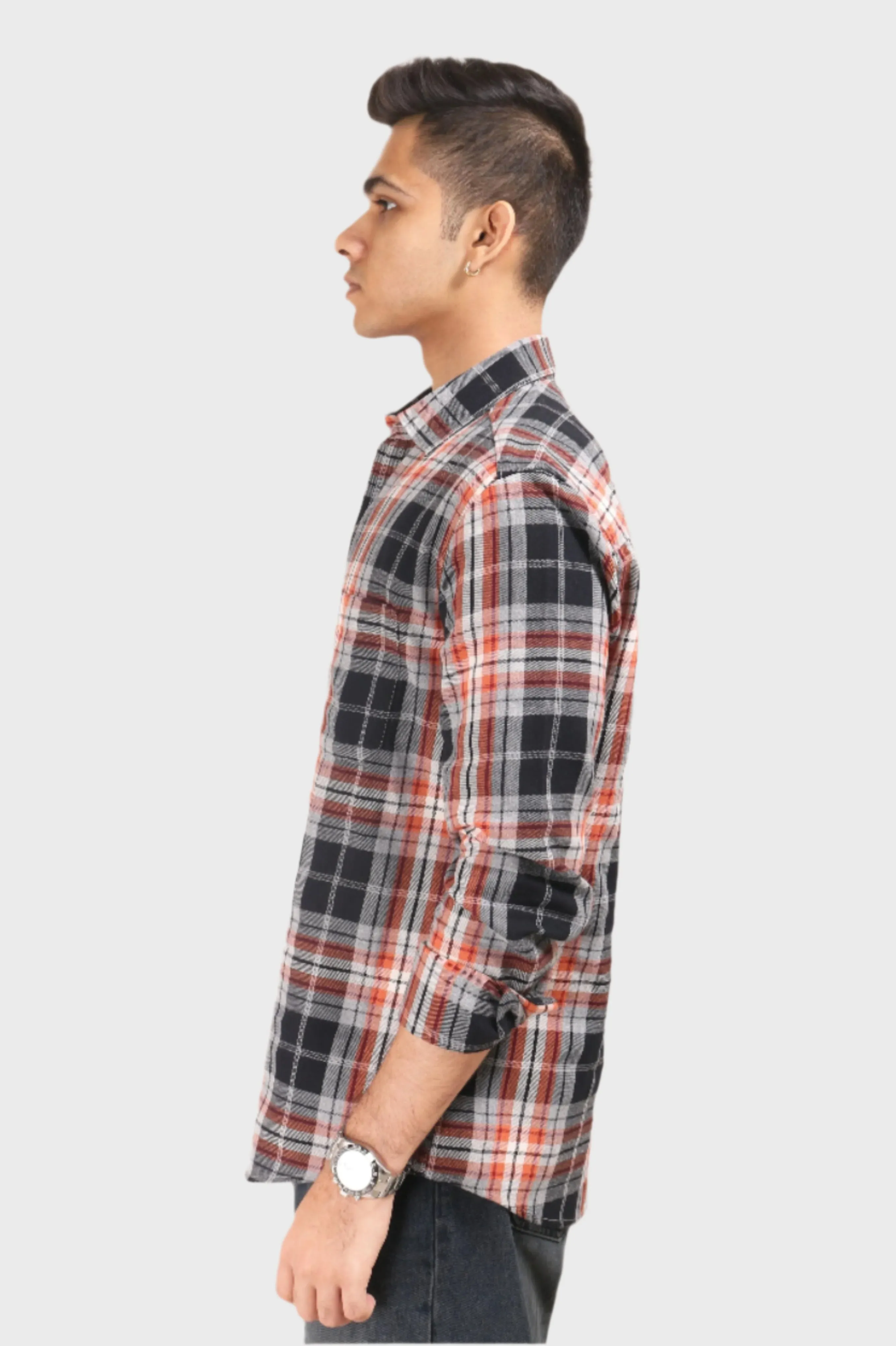 XKIND ORANGE FLANNEL CHECKS REGULAR FIT SHIRT