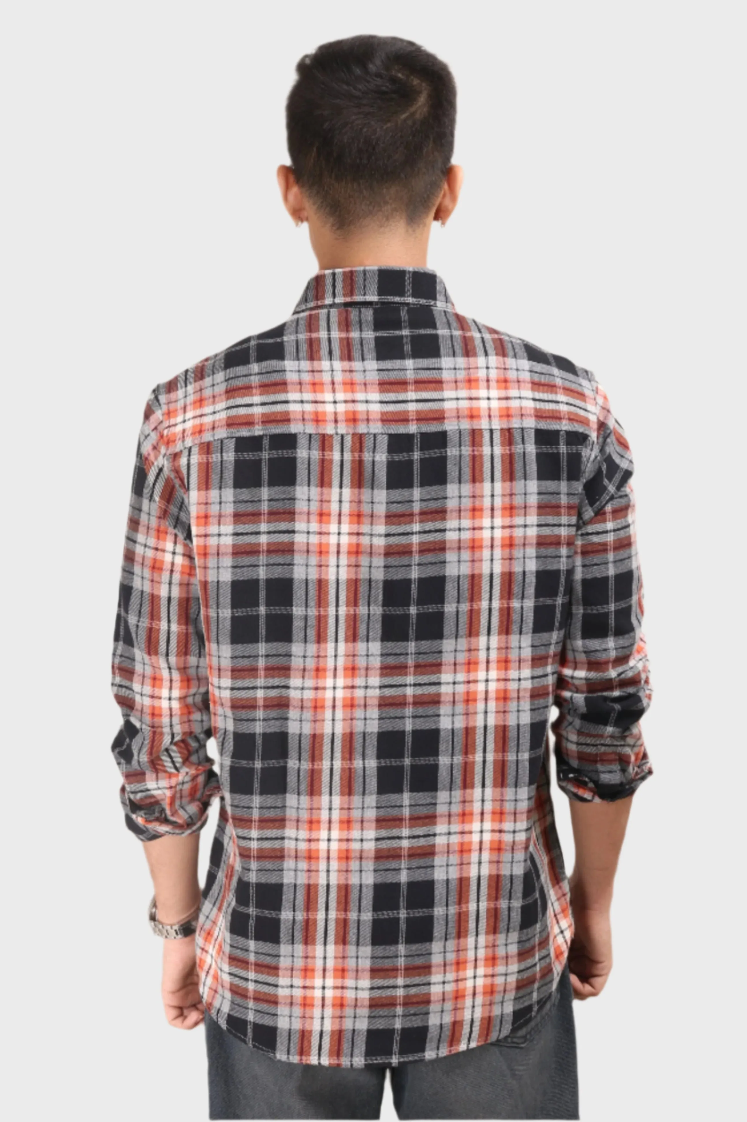 XKIND ORANGE FLANNEL CHECKS REGULAR FIT SHIRT