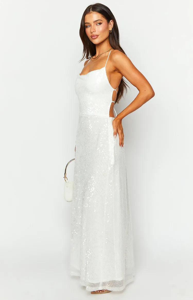 Zari White Sequin Maxi Dress