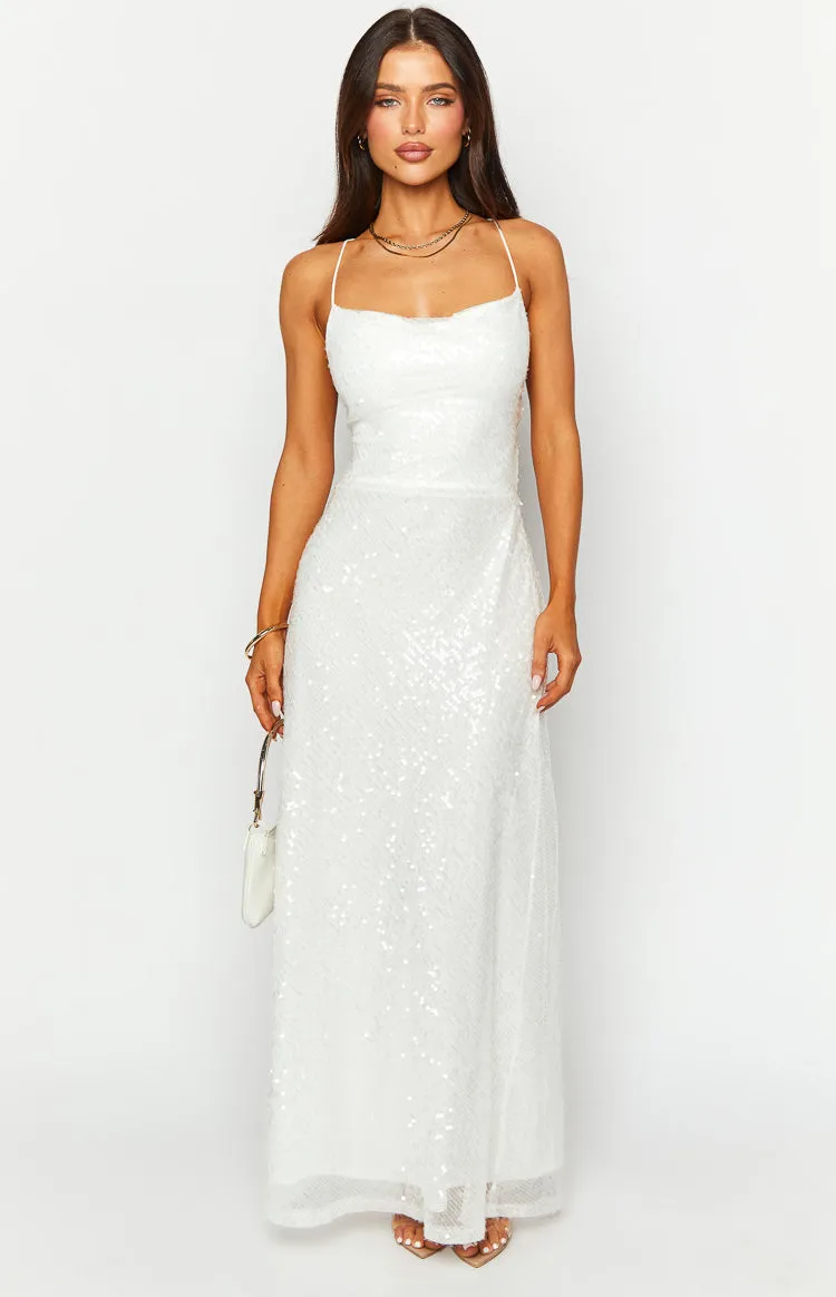 Zari White Sequin Maxi Dress