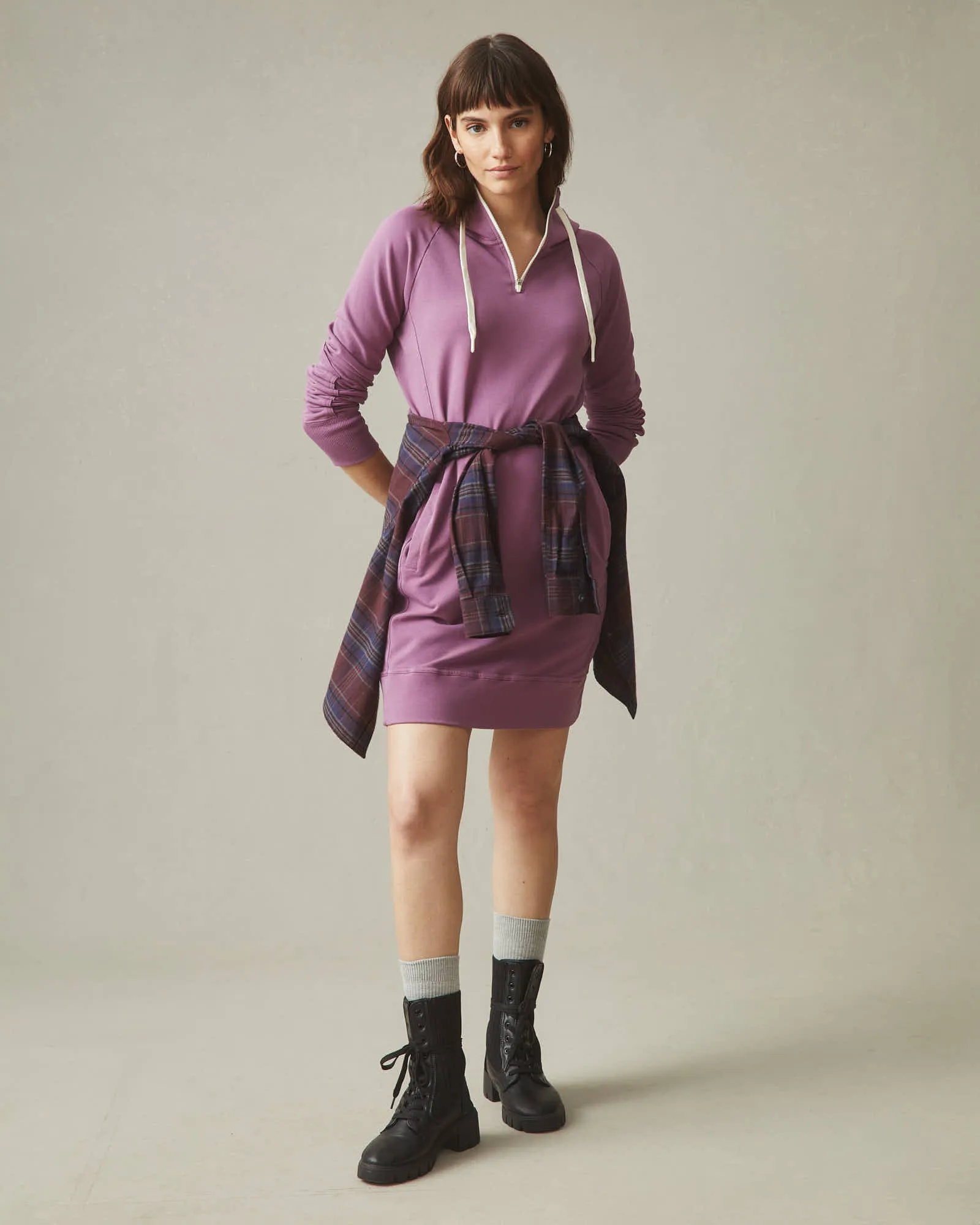 Zipper Hoodie Dress - Argyle Purple